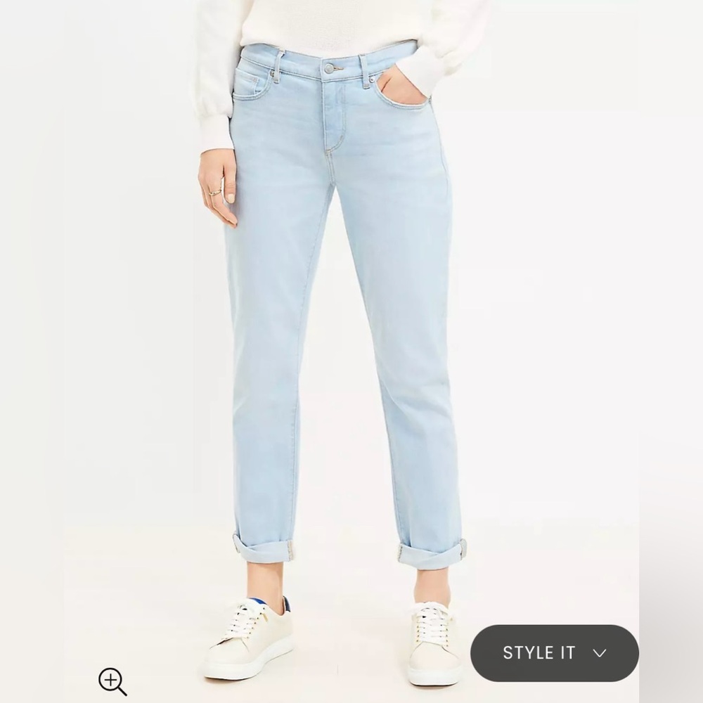 LOFT Pale Blue Boyfriend Jeans with Rolled Cuffs
